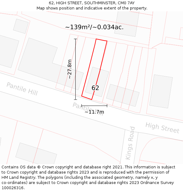62, HIGH STREET, SOUTHMINSTER, CM0 7AY: Plot and title map
