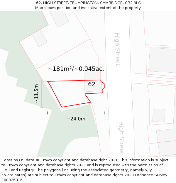 62, HIGH STREET, TRUMPINGTON, CAMBRIDGE, CB2 9LS: Plot and title map