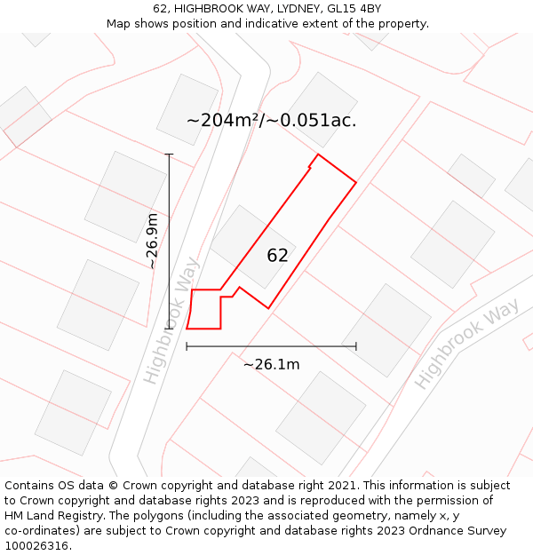 62, HIGHBROOK WAY, LYDNEY, GL15 4BY: Plot and title map