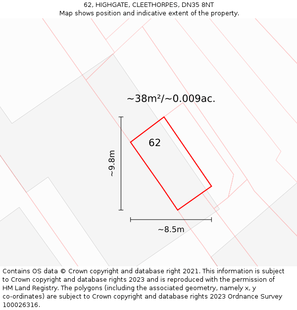 62, HIGHGATE, CLEETHORPES, DN35 8NT: Plot and title map