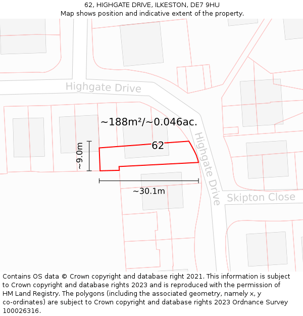 62, HIGHGATE DRIVE, ILKESTON, DE7 9HU: Plot and title map
