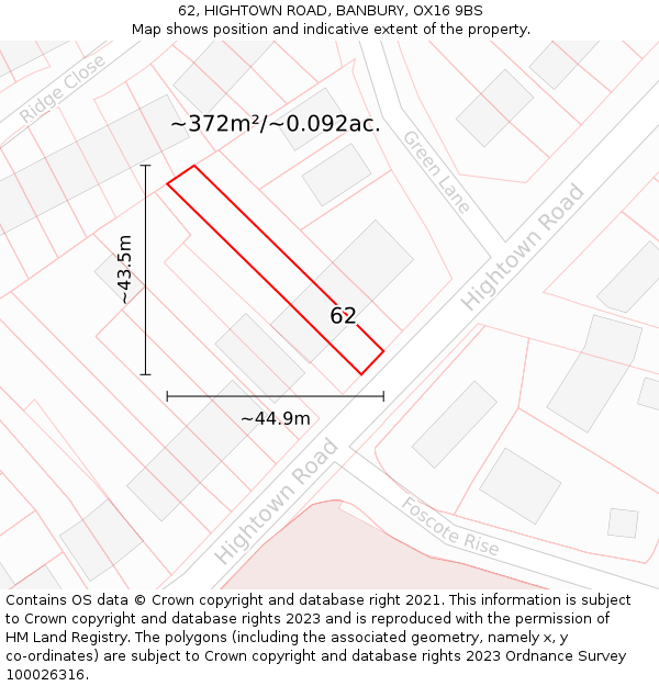 62, HIGHTOWN ROAD, BANBURY, OX16 9BS: Plot and title map