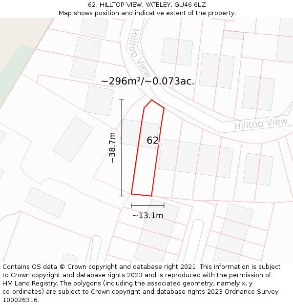 62, HILLTOP VIEW, YATELEY, GU46 6LZ: Plot and title map