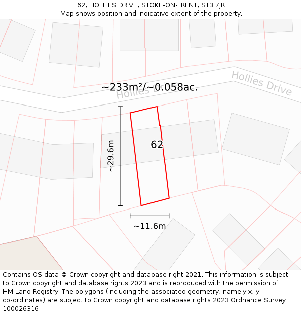 62, HOLLIES DRIVE, STOKE-ON-TRENT, ST3 7JR: Plot and title map