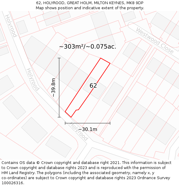 62, HOLYROOD, GREAT HOLM, MILTON KEYNES, MK8 9DP: Plot and title map