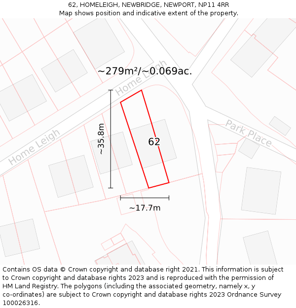 62, HOMELEIGH, NEWBRIDGE, NEWPORT, NP11 4RR: Plot and title map