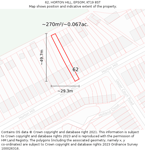 62, HORTON HILL, EPSOM, KT19 8ST: Plot and title map