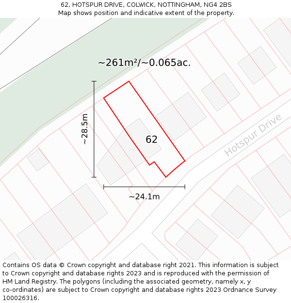 62, HOTSPUR DRIVE, COLWICK, NOTTINGHAM, NG4 2BS: Plot and title map