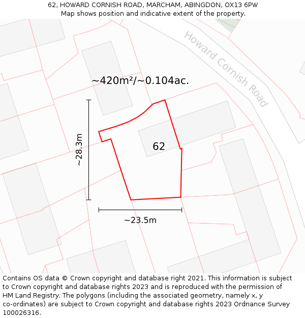 62, HOWARD CORNISH ROAD, MARCHAM, ABINGDON, OX13 6PW: Plot and title map