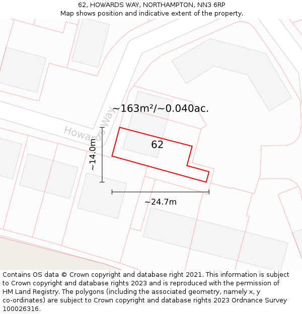 62, HOWARDS WAY, NORTHAMPTON, NN3 6RP: Plot and title map