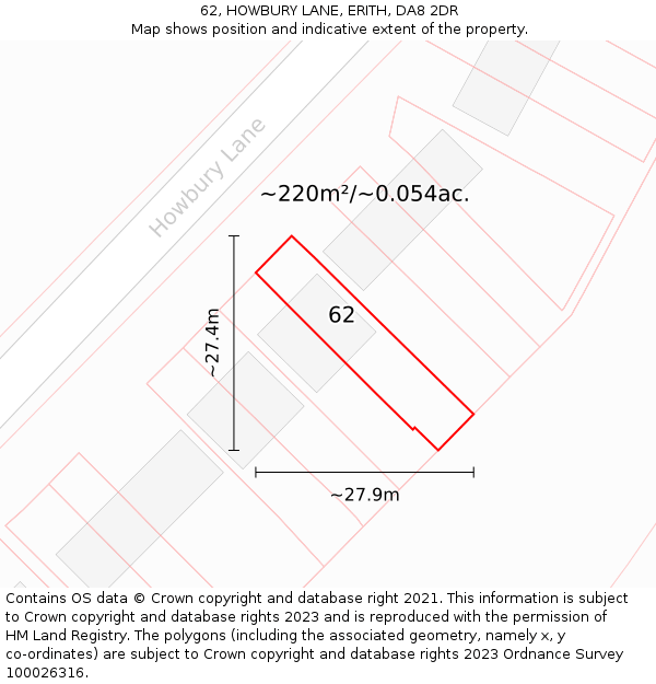 62, HOWBURY LANE, ERITH, DA8 2DR: Plot and title map