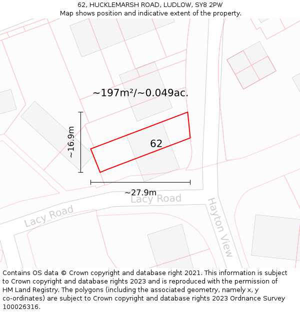 62, HUCKLEMARSH ROAD, LUDLOW, SY8 2PW: Plot and title map