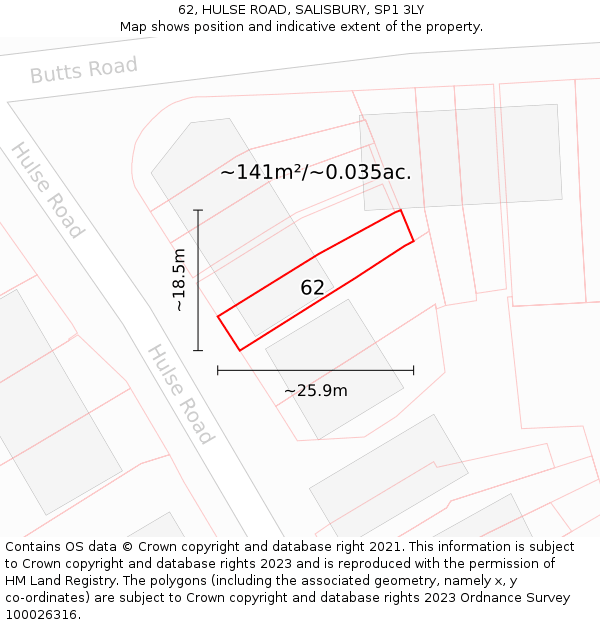 62, HULSE ROAD, SALISBURY, SP1 3LY: Plot and title map