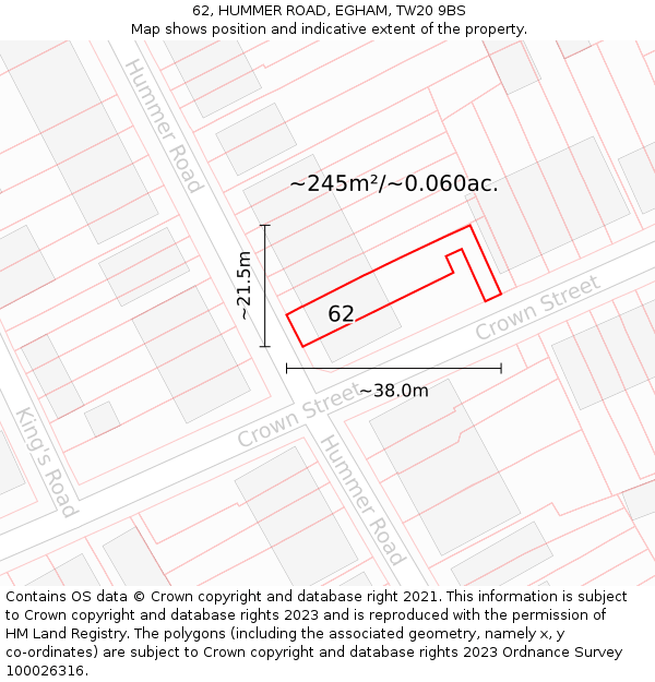 62, HUMMER ROAD, EGHAM, TW20 9BS: Plot and title map