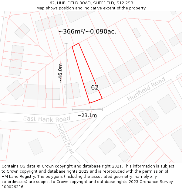 62, HURLFIELD ROAD, SHEFFIELD, S12 2SB: Plot and title map