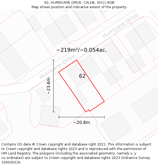 62, HURRICANE DRIVE, CALNE, SN11 8GB: Plot and title map