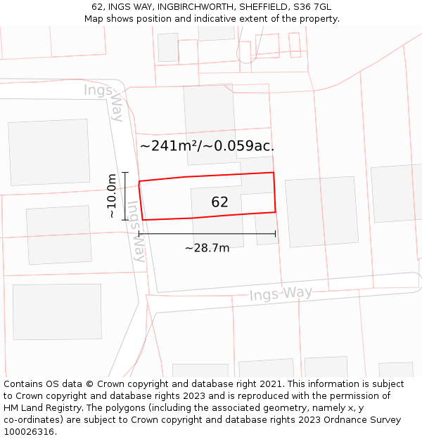 62, INGS WAY, INGBIRCHWORTH, SHEFFIELD, S36 7GL: Plot and title map