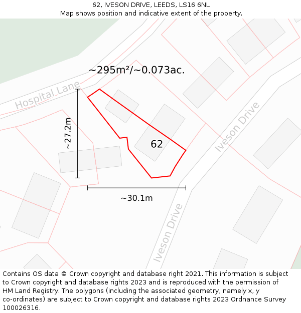 62, IVESON DRIVE, LEEDS, LS16 6NL: Plot and title map