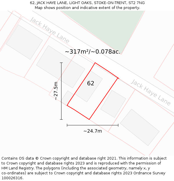 62, JACK HAYE LANE, LIGHT OAKS, STOKE-ON-TRENT, ST2 7NG: Plot and title map