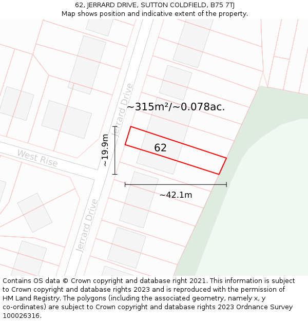 62, JERRARD DRIVE, SUTTON COLDFIELD, B75 7TJ: Plot and title map