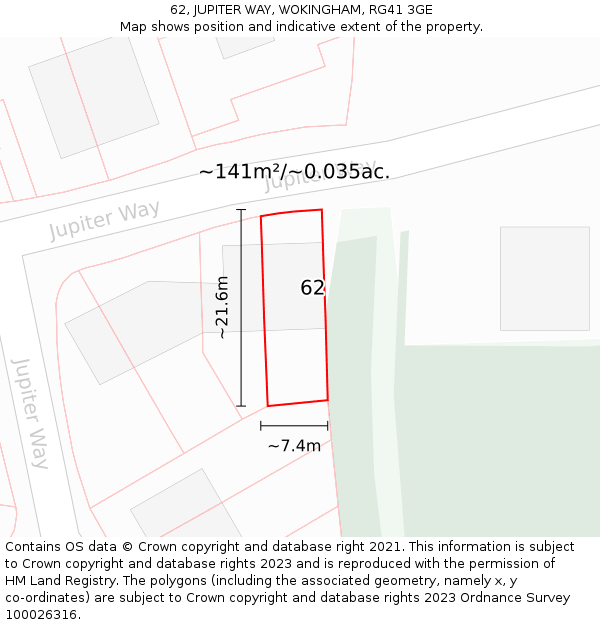 62, JUPITER WAY, WOKINGHAM, RG41 3GE: Plot and title map