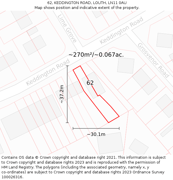 62, KEDDINGTON ROAD, LOUTH, LN11 0AU: Plot and title map
