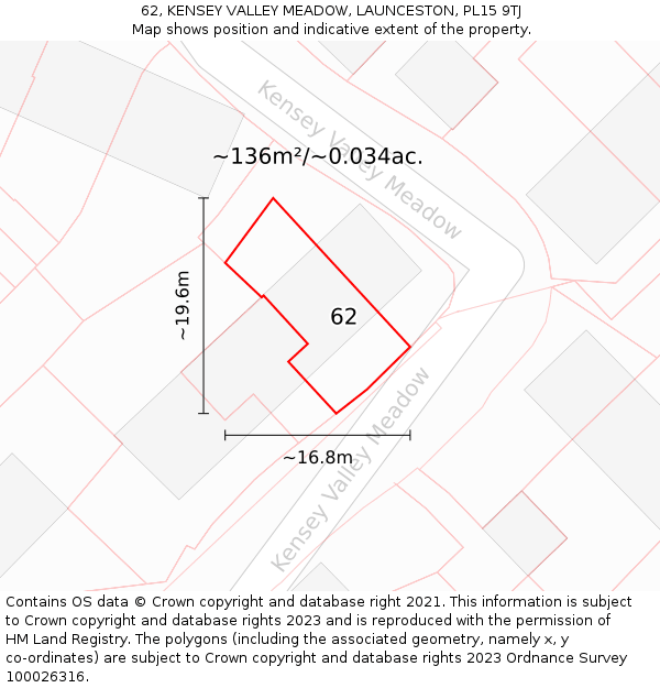 62, KENSEY VALLEY MEADOW, LAUNCESTON, PL15 9TJ: Plot and title map