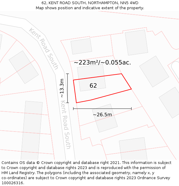62, KENT ROAD SOUTH, NORTHAMPTON, NN5 4WD: Plot and title map