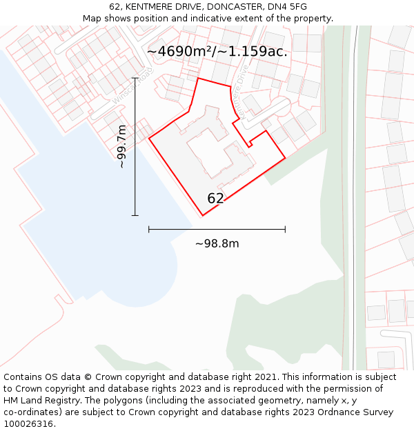 62, KENTMERE DRIVE, DONCASTER, DN4 5FG: Plot and title map