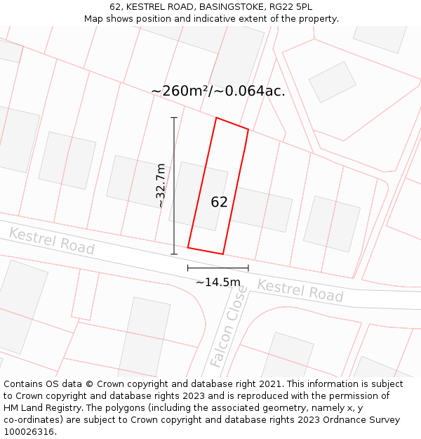 62, KESTREL ROAD, BASINGSTOKE, RG22 5PL: Plot and title map