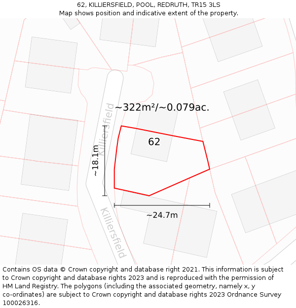 62, KILLIERSFIELD, POOL, REDRUTH, TR15 3LS: Plot and title map