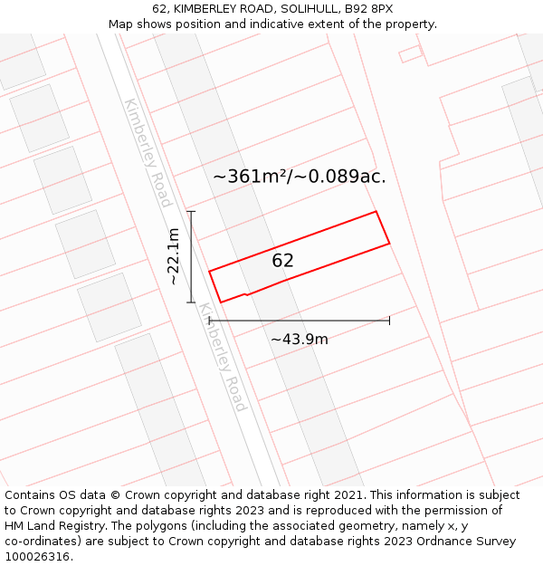 62, KIMBERLEY ROAD, SOLIHULL, B92 8PX: Plot and title map