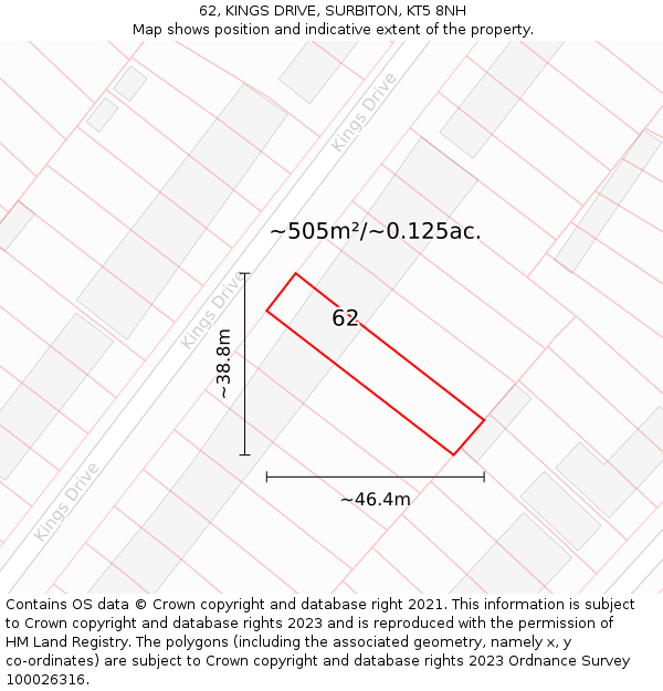 62, KINGS DRIVE, SURBITON, KT5 8NH: Plot and title map