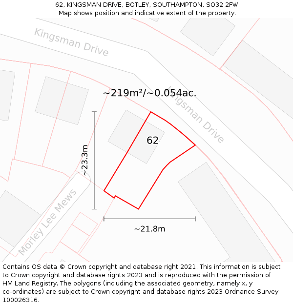 62, KINGSMAN DRIVE, BOTLEY, SOUTHAMPTON, SO32 2FW: Plot and title map