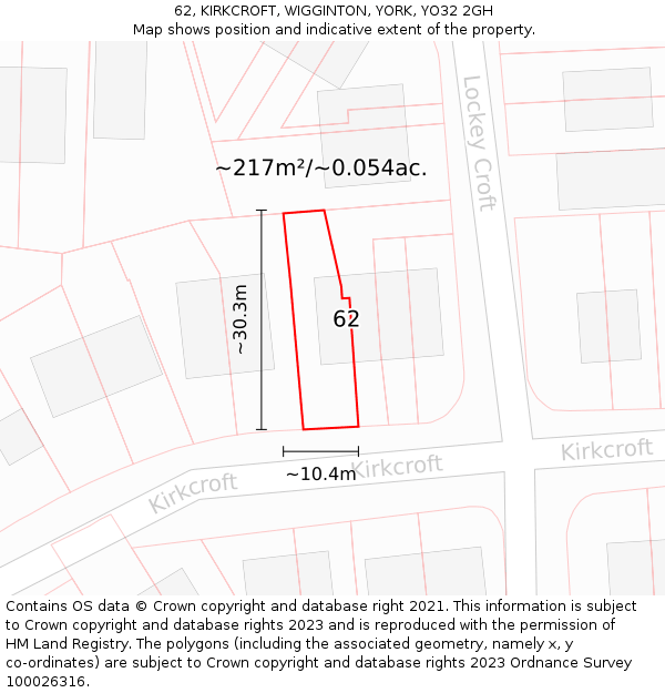 62, KIRKCROFT, WIGGINTON, YORK, YO32 2GH: Plot and title map