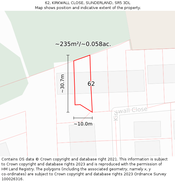 62, KIRKWALL CLOSE, SUNDERLAND, SR5 3DL: Plot and title map
