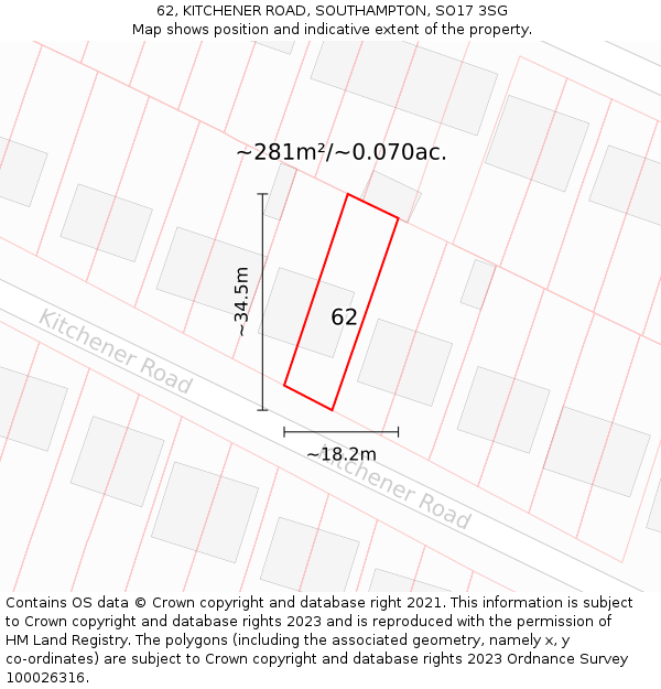 62, KITCHENER ROAD, SOUTHAMPTON, SO17 3SG: Plot and title map