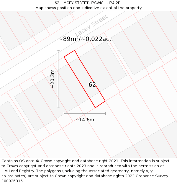 62, LACEY STREET, IPSWICH, IP4 2PH: Plot and title map
