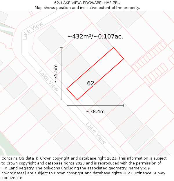 62, LAKE VIEW, EDGWARE, HA8 7RU: Plot and title map