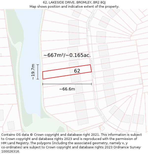 62, LAKESIDE DRIVE, BROMLEY, BR2 8QJ: Plot and title map