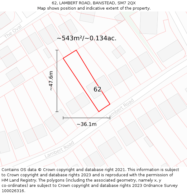 62, LAMBERT ROAD, BANSTEAD, SM7 2QX: Plot and title map