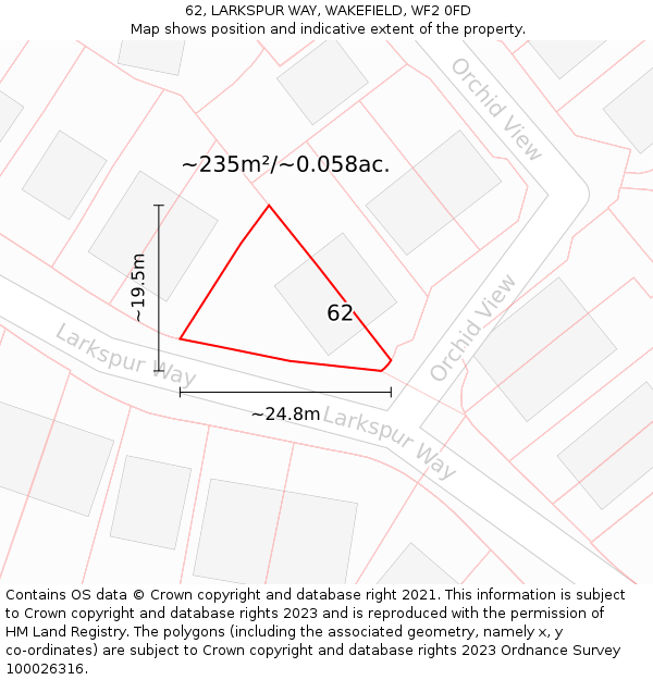 62, LARKSPUR WAY, WAKEFIELD, WF2 0FD: Plot and title map