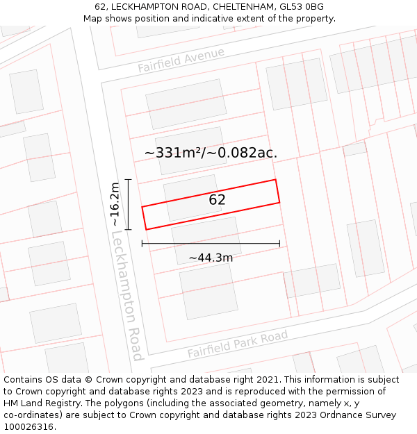 62, LECKHAMPTON ROAD, CHELTENHAM, GL53 0BG: Plot and title map