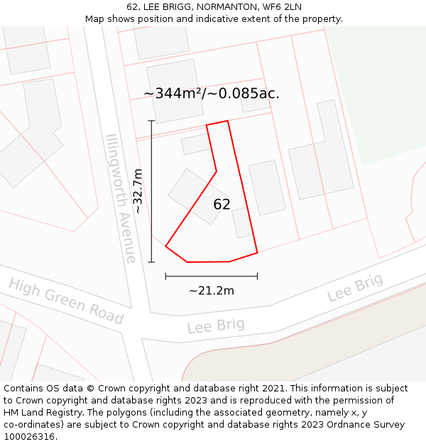 62, LEE BRIGG, NORMANTON, WF6 2LN: Plot and title map