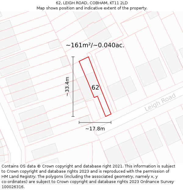 62, LEIGH ROAD, COBHAM, KT11 2LD: Plot and title map