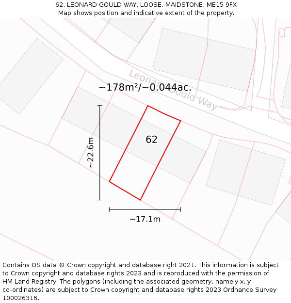 62, LEONARD GOULD WAY, LOOSE, MAIDSTONE, ME15 9FX: Plot and title map