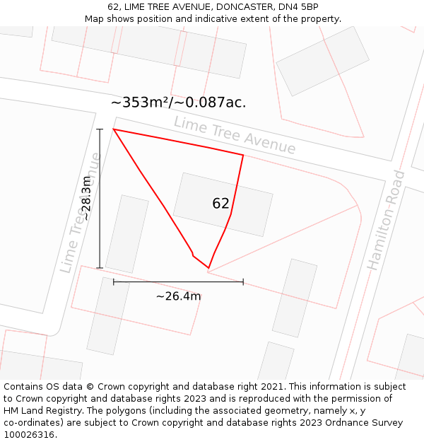 62, LIME TREE AVENUE, DONCASTER, DN4 5BP: Plot and title map
