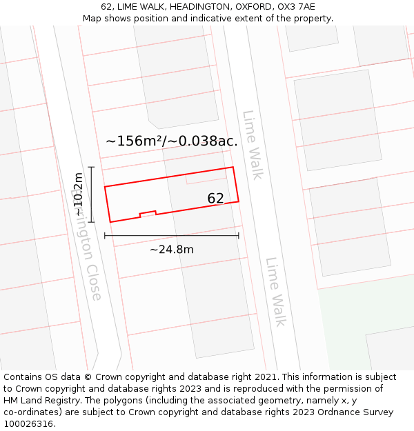 62, LIME WALK, HEADINGTON, OXFORD, OX3 7AE: Plot and title map