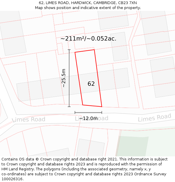 62, LIMES ROAD, HARDWICK, CAMBRIDGE, CB23 7XN: Plot and title map