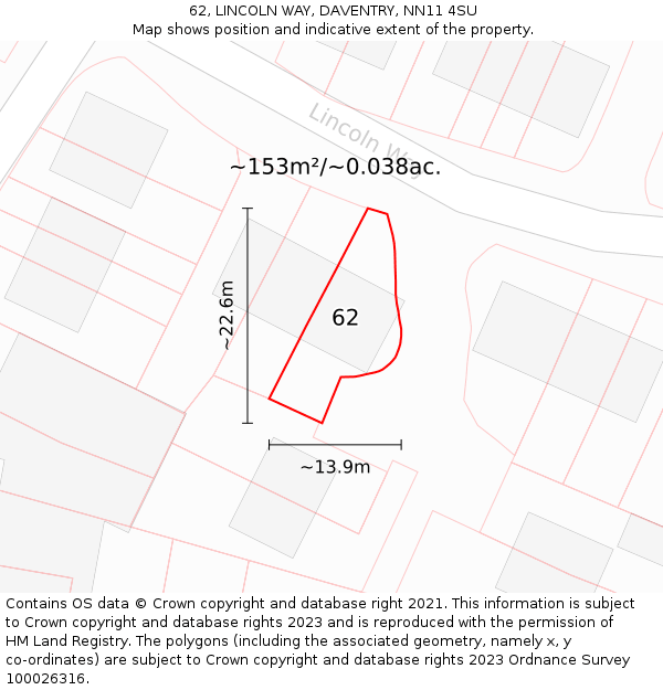 62, LINCOLN WAY, DAVENTRY, NN11 4SU: Plot and title map
